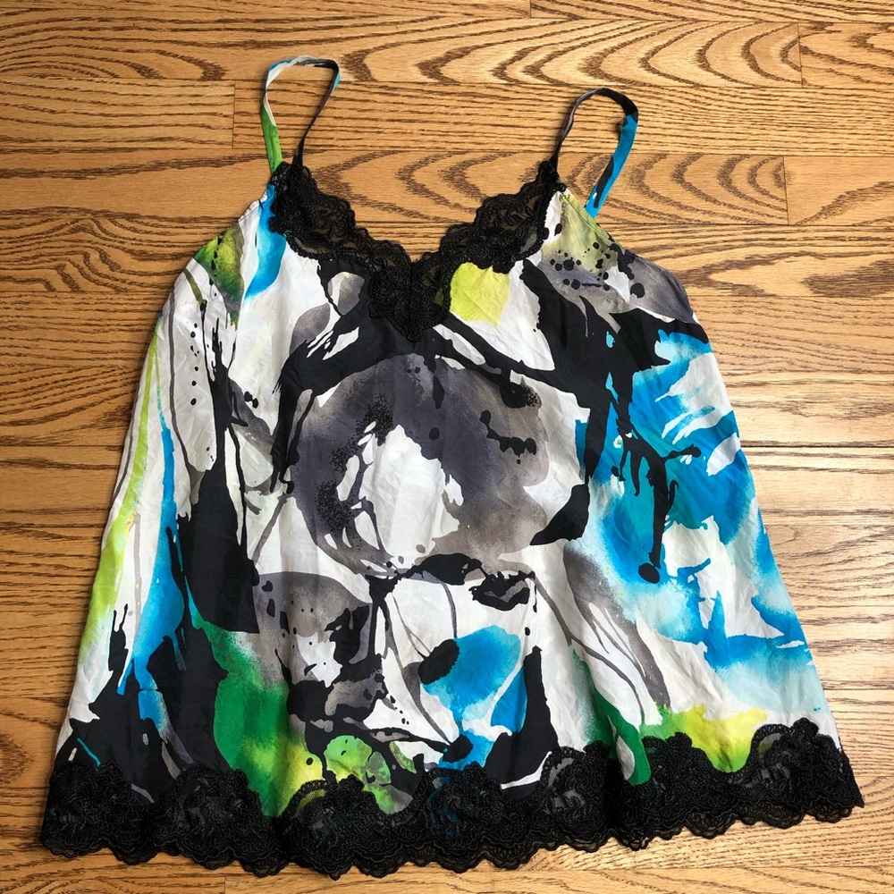 Express Cami Silk Lace Trim Watercolor Print